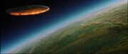USS Enterprise-D falls toward Veridian III