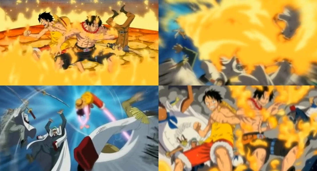 Monkey D. Luffy y Portgas D. Ace vs. Marines Oficiales One Piece Wiki