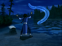 Katara practises the water whip