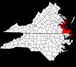 Map of Virginia and North Carolina highlighting Virginia Beach-Norfolk-Newport News, VA-NC MSA