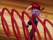Ranma dodges Kurumi's ribbon
