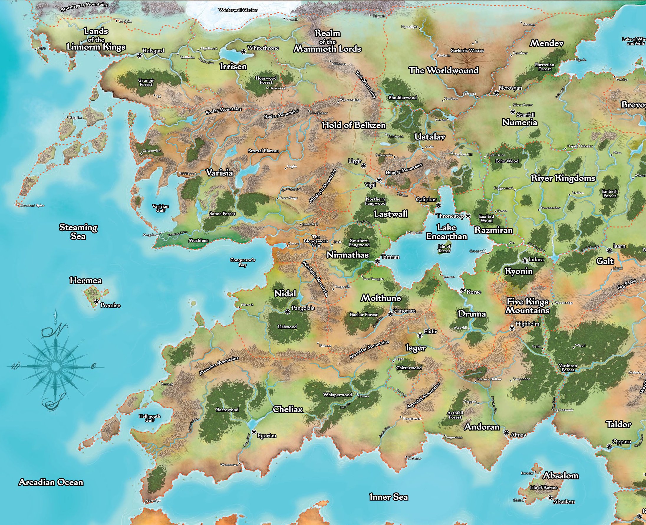 Fantasy world map, Pathfinder world map, Fantasy map