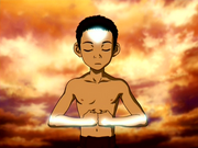 Aang meditando en Estado Avatar