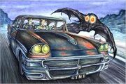 Mothman chasing cars